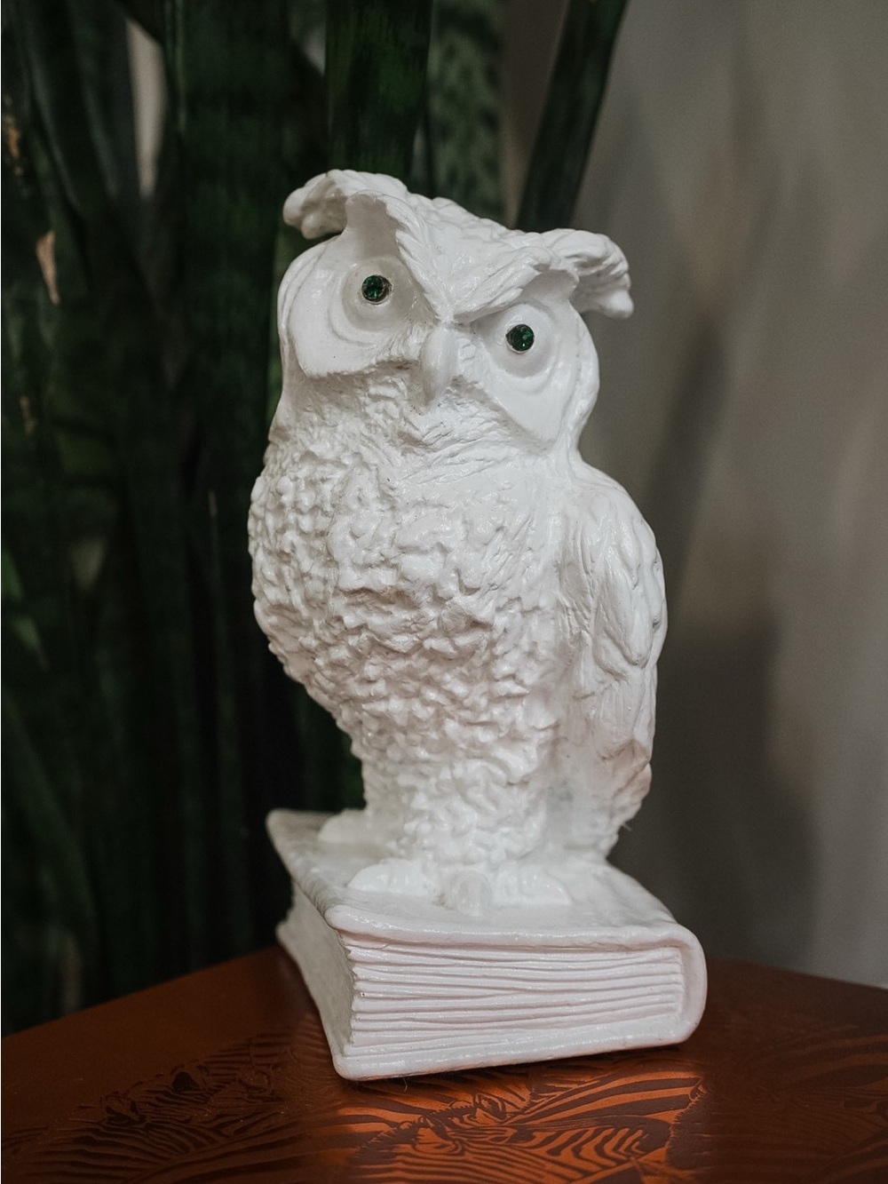 White Ceramic Owl Figurine on Book - Decor Figure